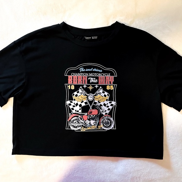 Shein Black Motorcycle Crop T- Shirt 
Size M.  (US 6) - Picture 1 of 7
